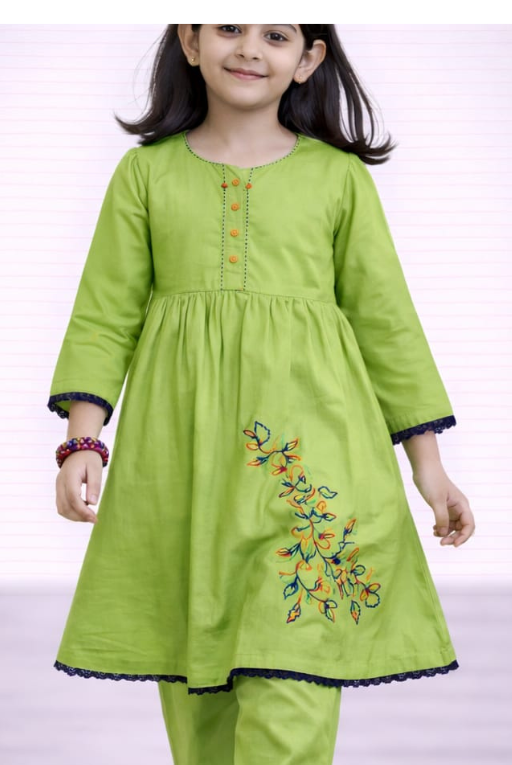 Green Bunch Breathable Kids Kurta Set – Artistic Printed Outfit