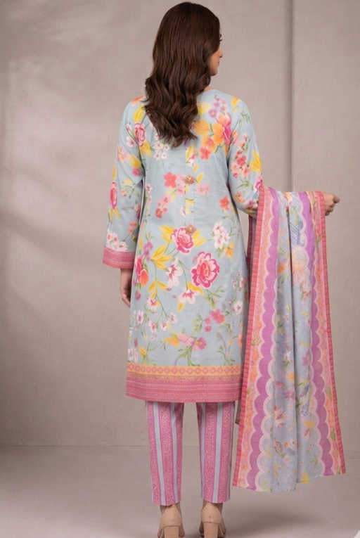 Sky Blue Floral Lawn 3 Piece Suit – Elegant Summer Wear