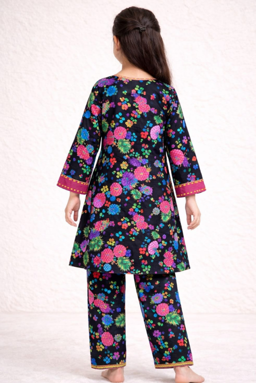 Black Pineapple Kids Kurta Set | Stylish Tropical Print