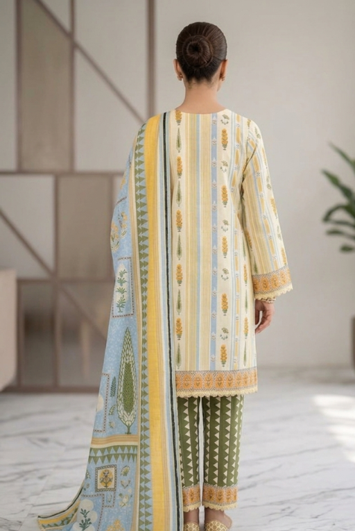 Blue & Yellow Printed women- 3 piece dress