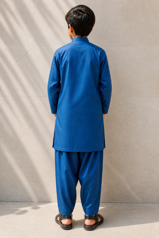 Boys Blue Kurta Pajama Set – Embroidered Festive Wear