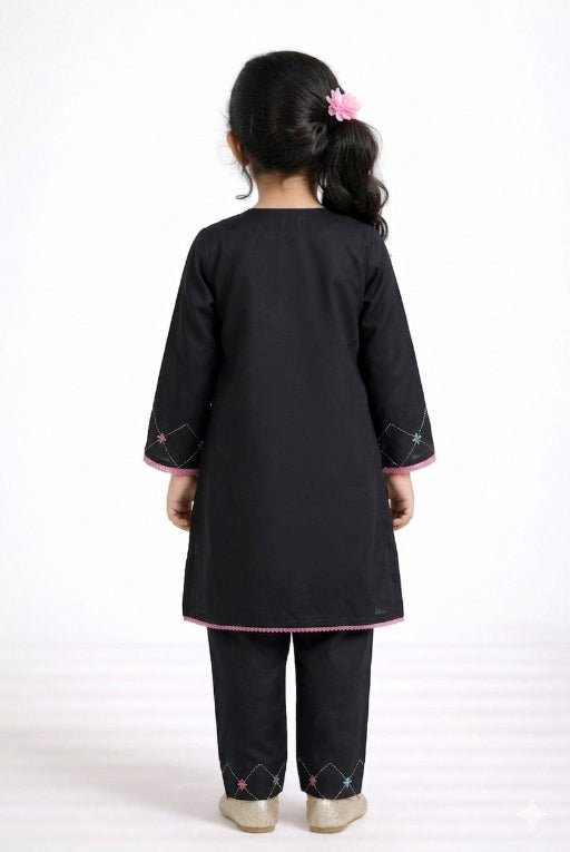 Black Check Girls Kurta Set – Comfortable Daily Wear