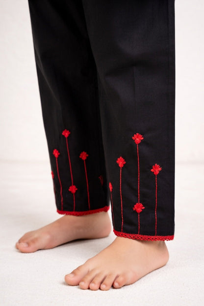 Black Red Girls Kurta Set – Elegant Stripe Design