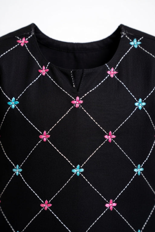 Black Check Girls Kurta Set – Comfortable Daily Wear