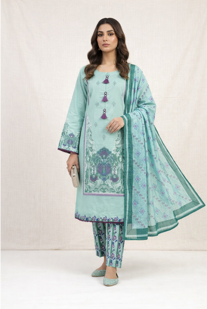 Aqua Green Girls Printed Outfit- Breathable Summer Wear