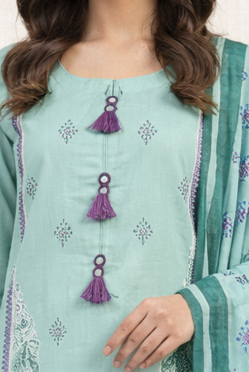 Aqua Green Girls Printed Outfit- Breathable Summer Wear