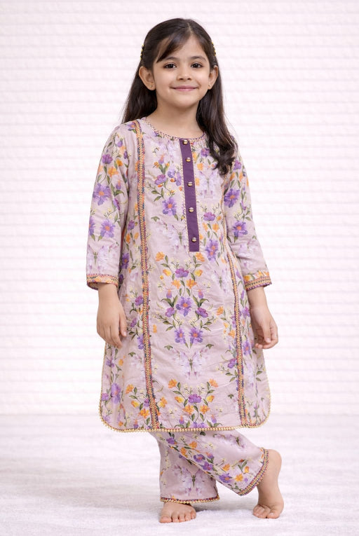 Purple Girls Floral Kurta Set | Stylish Daily Wear