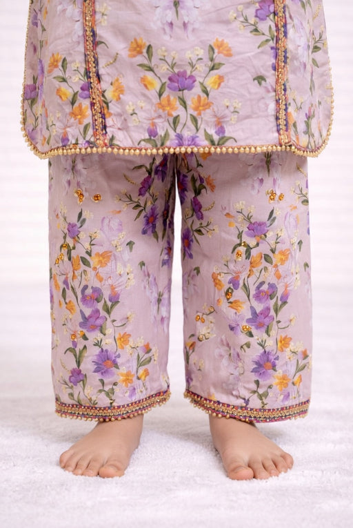 Purple Girls Floral Kurta Set | Stylish Daily Wear
