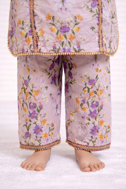 Purple Girls Floral Kurta Set | Stylish Daily Wear