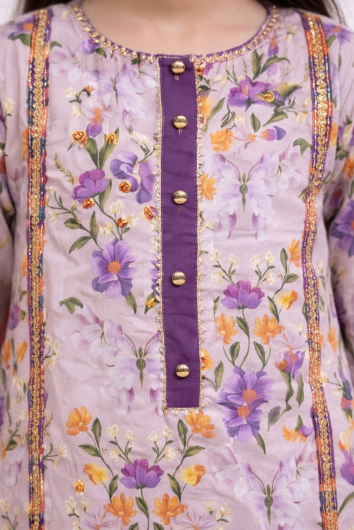 Purple Girls Floral Kurta Set | Stylish Daily Wear