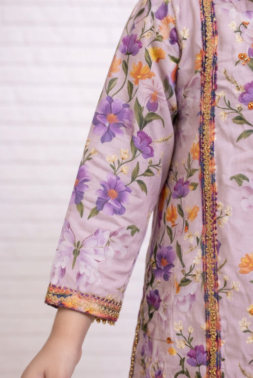 Purple Girls Floral Kurta Set | Stylish Daily Wear