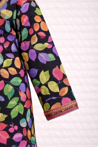 Black Leaf Kids Kurta Set | Soft & Breathable Girls Outfit
