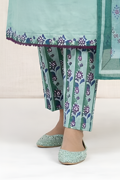 Aqua Green Girls Printed Outfit- Breathable Summer Wear