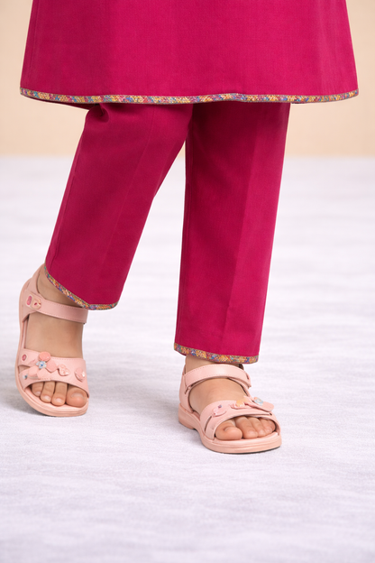 Shocking Pink Girls Kurta Set | Lightweight Everyday Wear