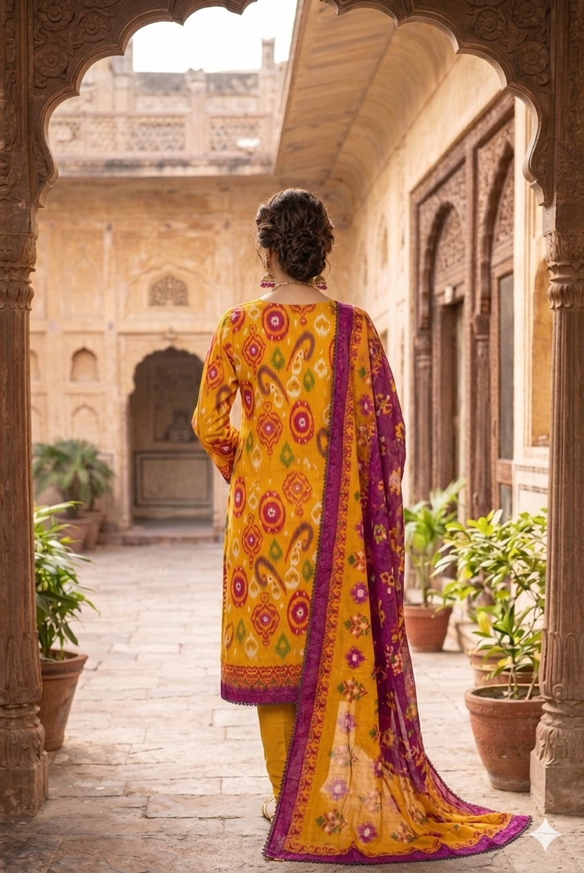 Mustard Embroidered Lawn -  3 Piece dress for women
