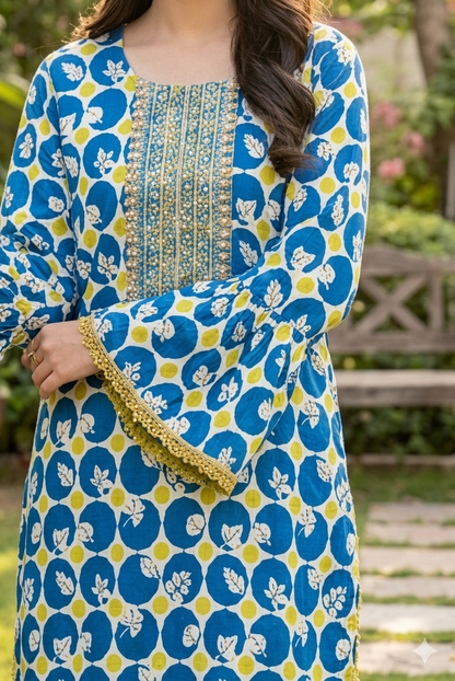 Blue & Lime Printed Lawn 2 Piece Suit – Stylish Summer Wear