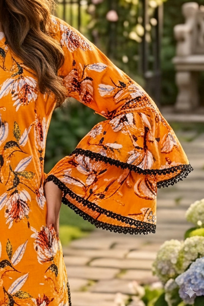 Orange Floral Girls Dress – Breathable Summer Outfit