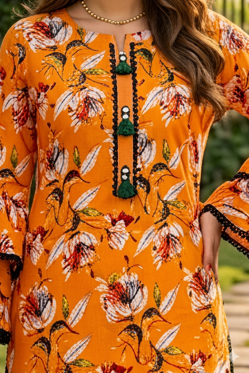 Orange Floral Girls Dress – Breathable Summer Outfit