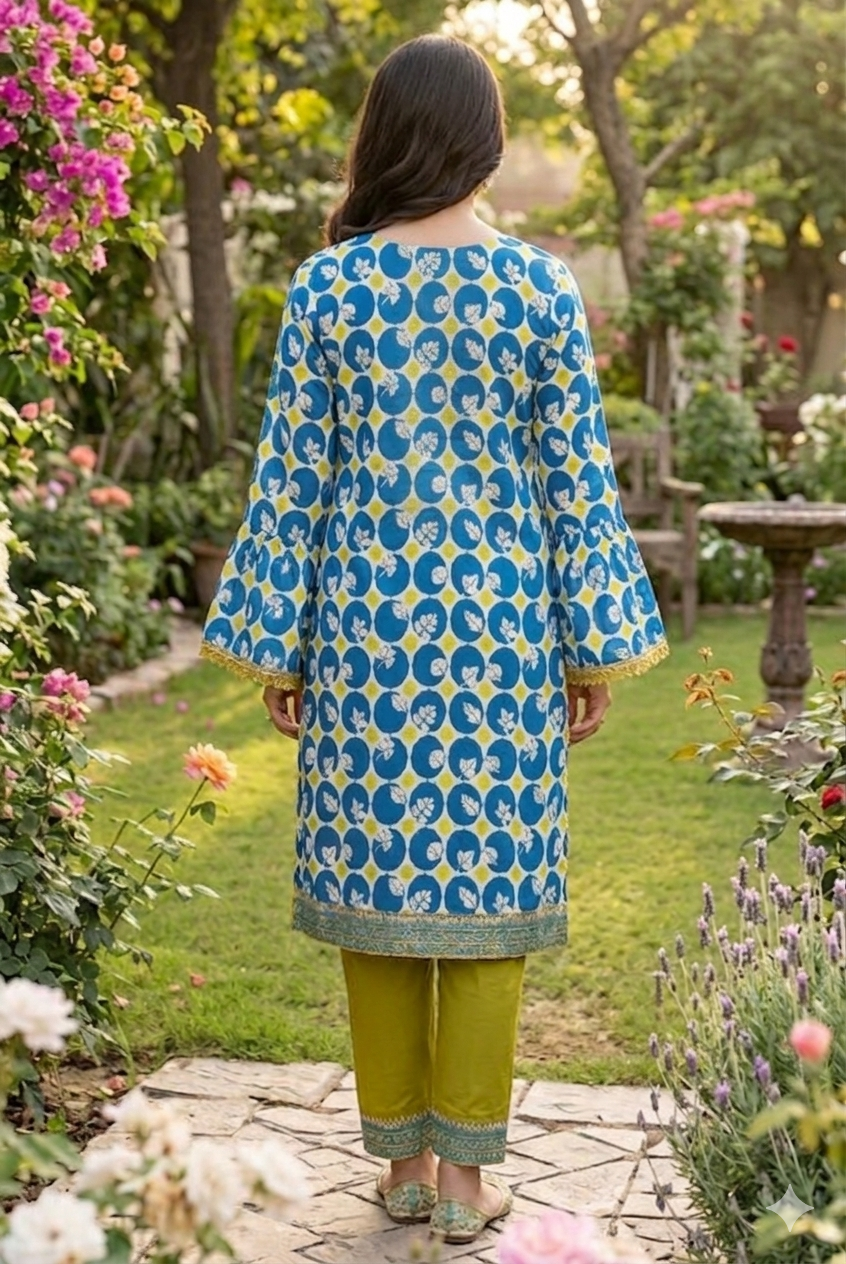 Blue & Lime Printed Lawn 2 Piece Suit – Stylish Summer Wear