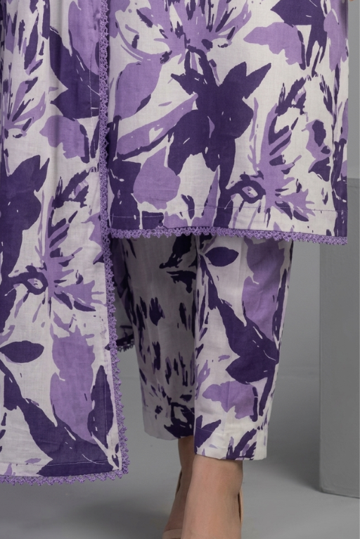 Purple Floral Printed - 3 Piece women Dress