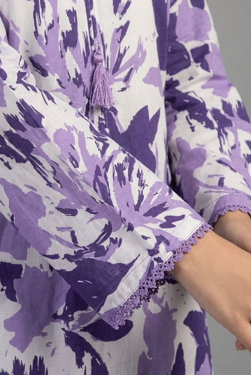 Purple Floral Printed - 3 Piece women Dress