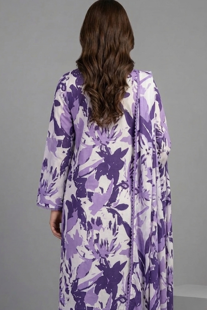 Purple Floral Printed - 3 Piece women Dress