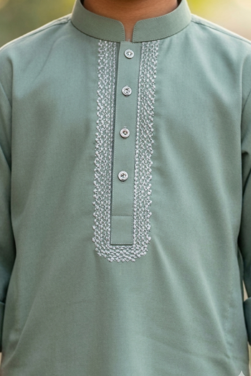 Sage Green Boys Kurta Shalwar – Traditional Embroidered Outfit