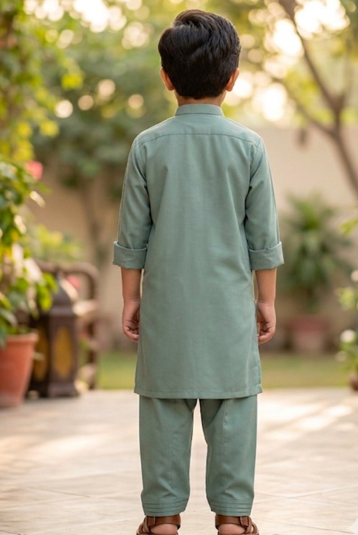 Sage Green Boys Kurta Shalwar – Traditional Embroidered Outfit