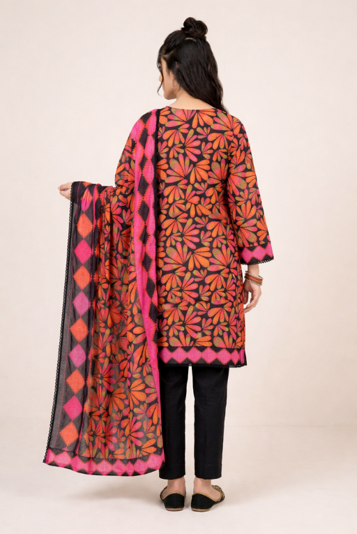 Black & Pink Floral Girls Dress - Soft & Breathable daily Wear
