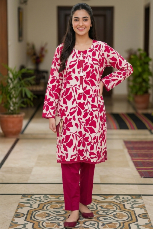 Pink Printed Girls Dress – Breathable Casual Outfit