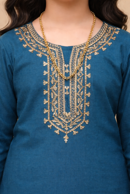 Blue Gotti Girls Kurta Set | Traditional Gotta Work Design