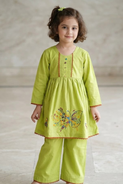 Green Bunch Breathable Kids Kurta Set – Artistic Printed Outfit
