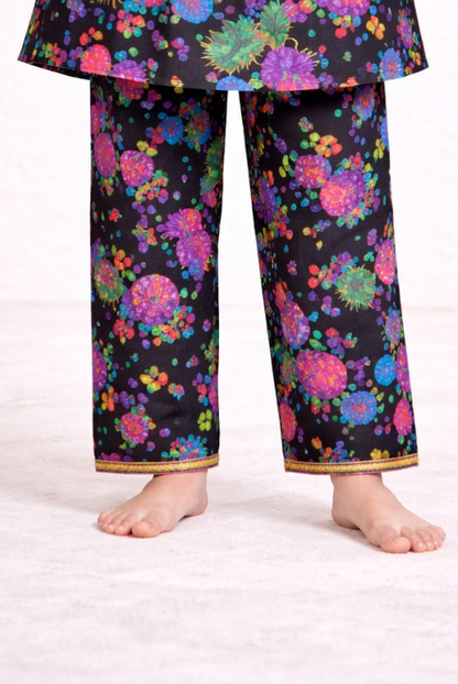 Black Pineapple Kids Kurta Set | Stylish Tropical Print