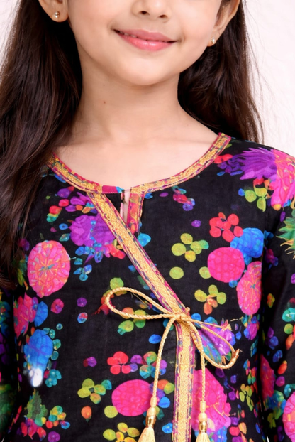 Black Pineapple Kids Kurta Set | Stylish Tropical Print