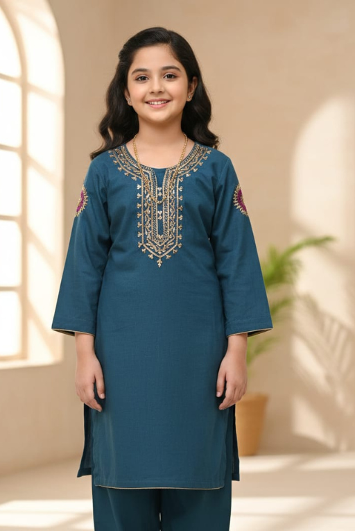 Blue Gotti Girls Kurta Set | Traditional Gotta Work Design