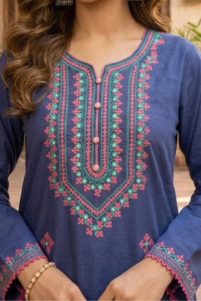 Blue Embroidered Women- 2 Piece dress