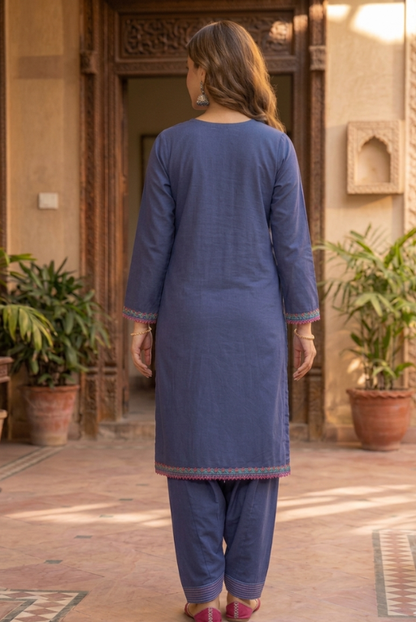 Blue Embroidered Women- 2 Piece dress