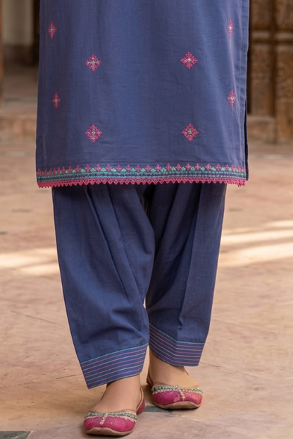 Blue Embroidered Women- 2 Piece dress