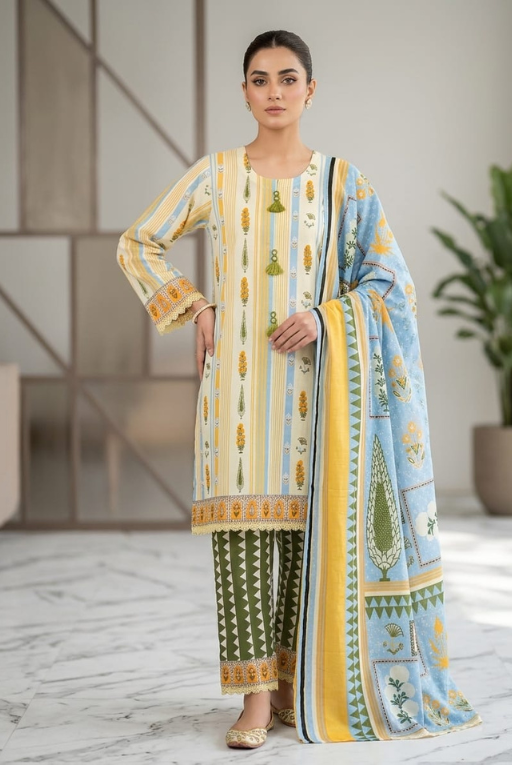 Blue & Yellow Printed women- 3 piece dress