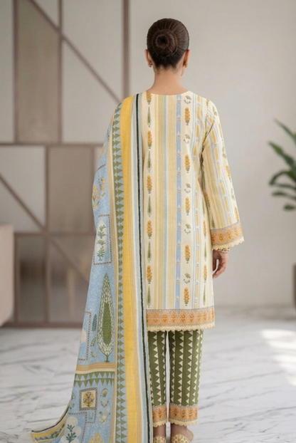 Blue & Yellow Printed women- 3 piece dress