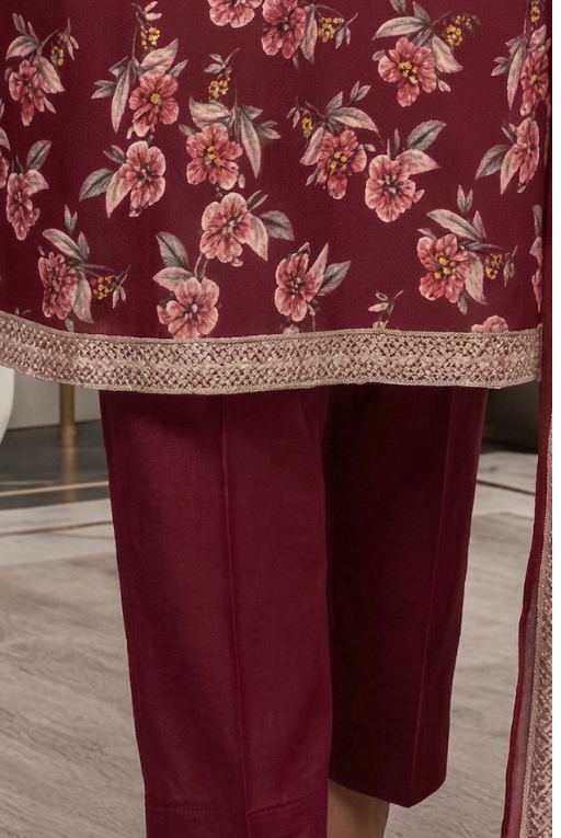 Maroon Girls printed Women- 3 piece dress