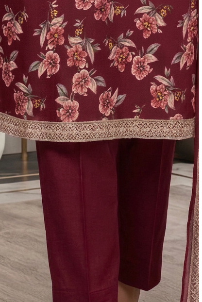 Maroon Girls printed Women- 3 piece dress