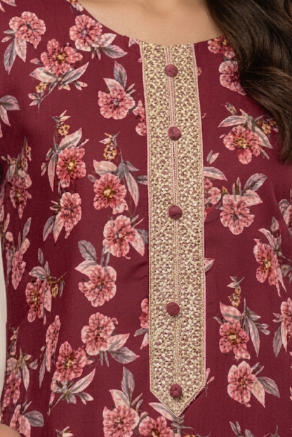 Maroon Girls printed Women- 3 piece dress