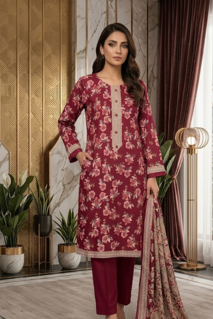 Maroon Girls printed Women- 3 piece dress