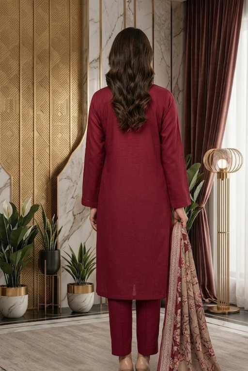 Maroon Girls printed Women- 3 piece dress