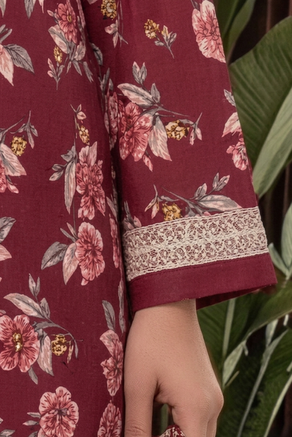 Maroon Girls printed Women- 3 piece dress