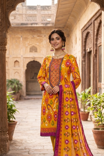 Mustard Embroidered Lawn -  3 Piece dress for women