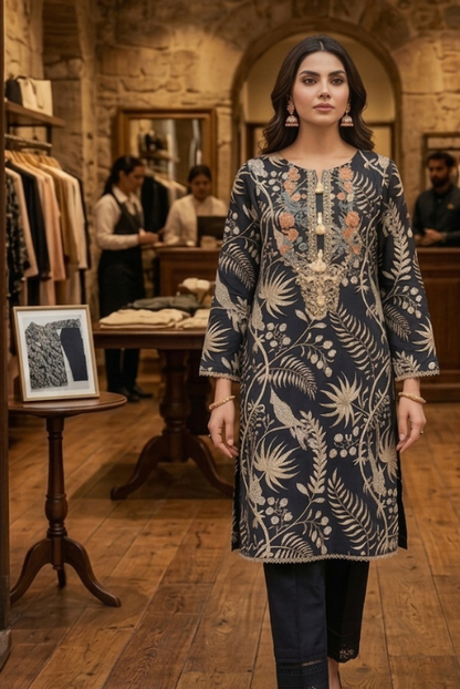 Black Printed Lawn 2 Piece women dress– Elegant Daily Wear