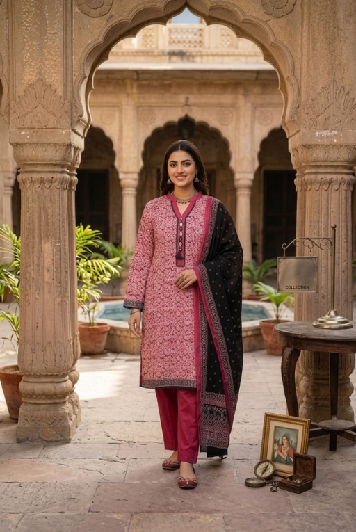 Pink Printed Lawn 3 Piece Women dress – Summer Wear