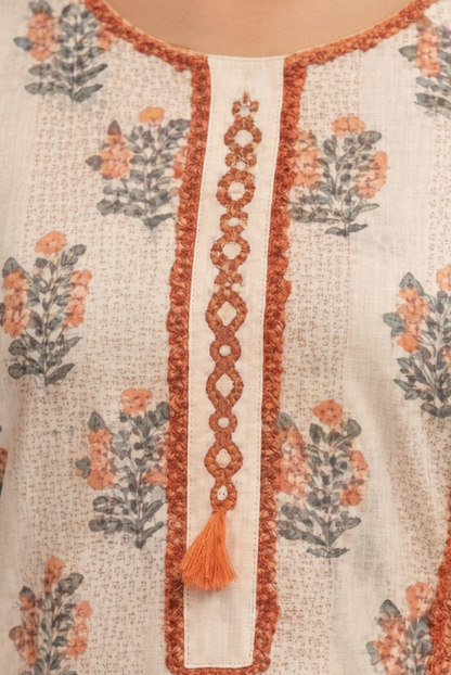 Beige Floral Lawn 3 Piece dress – Elegant Summer Wear